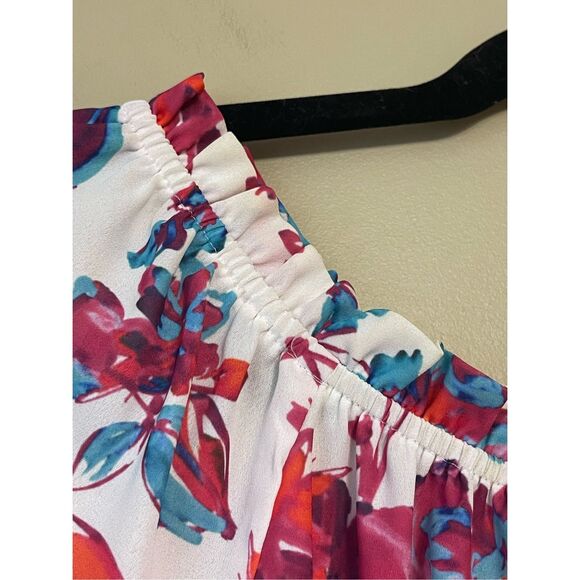 Devlin Womens White Pink Floral Cold Shoulder Off the Shoulder Blouse Medium - Picture 8 of 14
